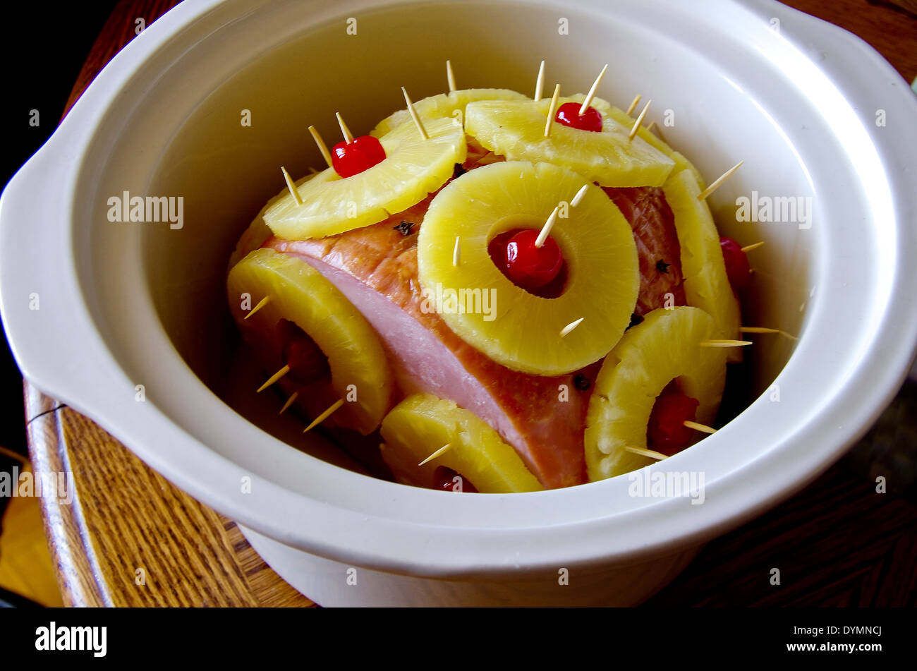 Pineapple ham in crock pot Stock Photo Alamy