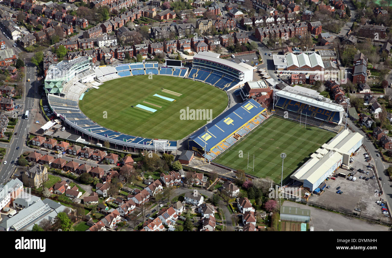 aerial view of Headingley, home of the Leeds Rhinos Rugby League & Yorkshire County Cricket Club Stock Photo