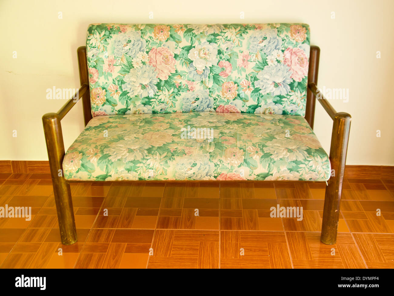 old wood leather bench for living room Stock Photo Alamy