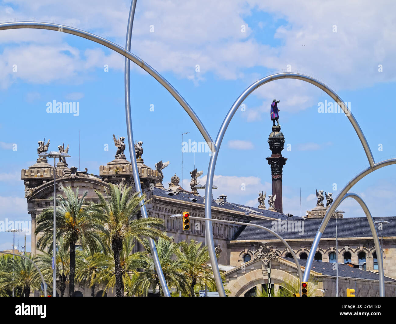 Monument of Christopher Columbus in the harbour of Barcelona, Catalonia, Spain Stock Photo