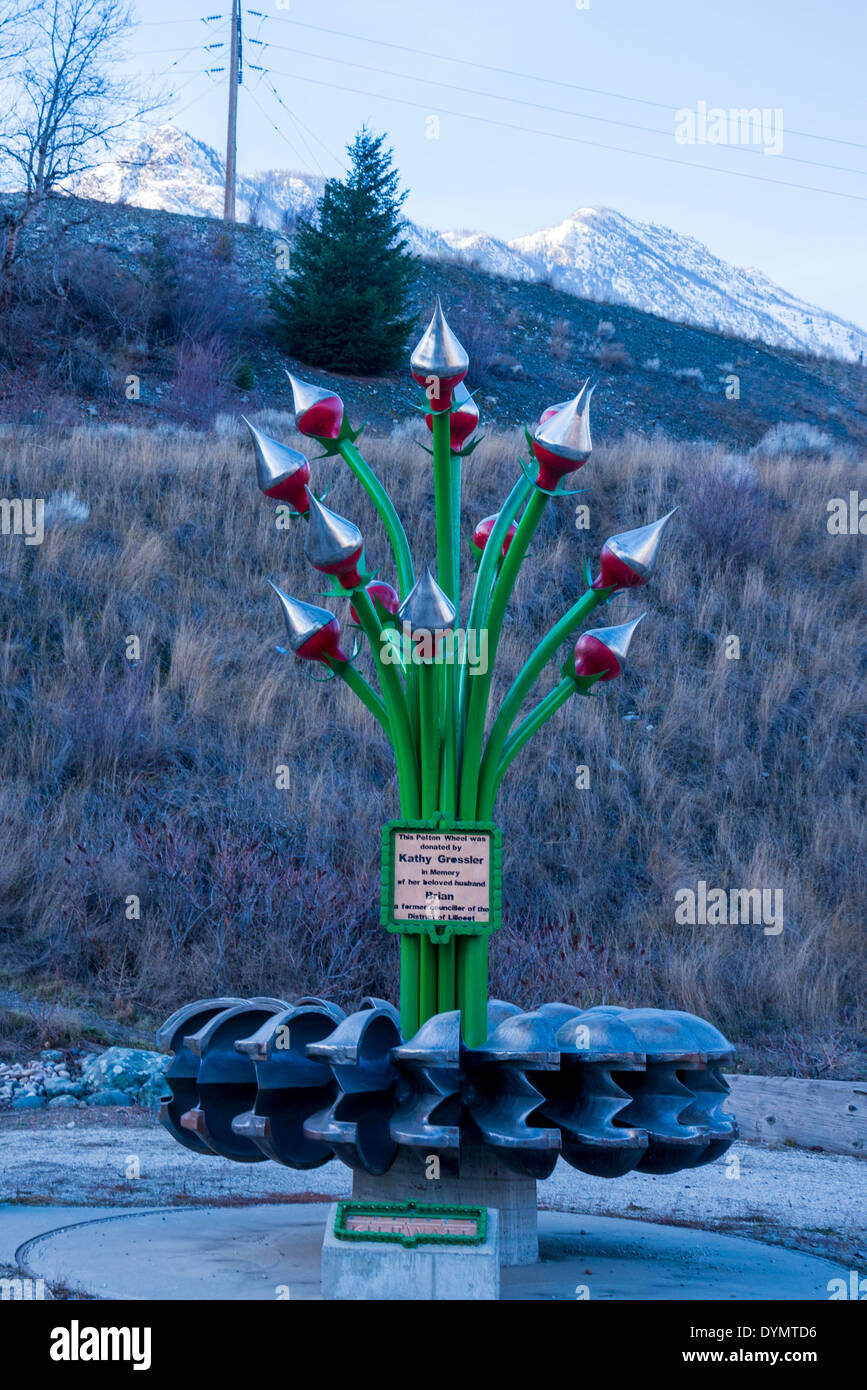 Pelton wheel sculpture, Lillooet, British Columbia, Canada Stock Photo