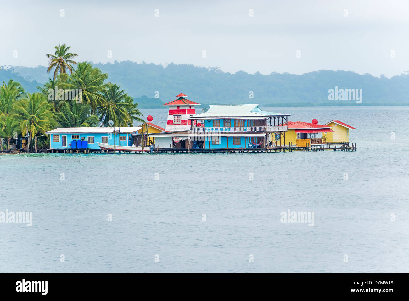 Houses on the water in Bocas del Toro, Panama on January 5, 2014 Stock Photo