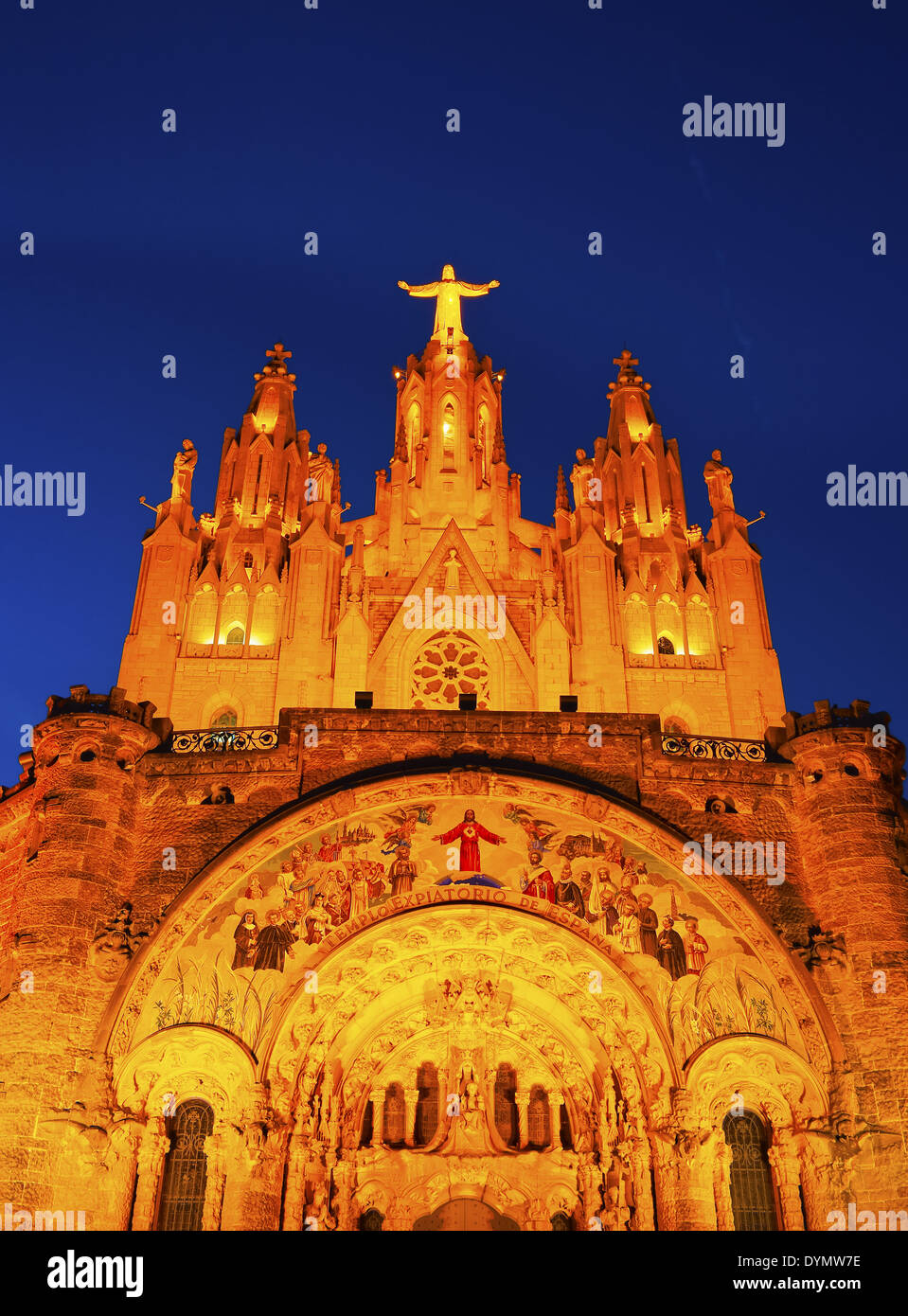 Temple of the Sacred Heart of Jesus on Tibidabo Mountain in Barcelona, Catalonia, Spain Stock Photo