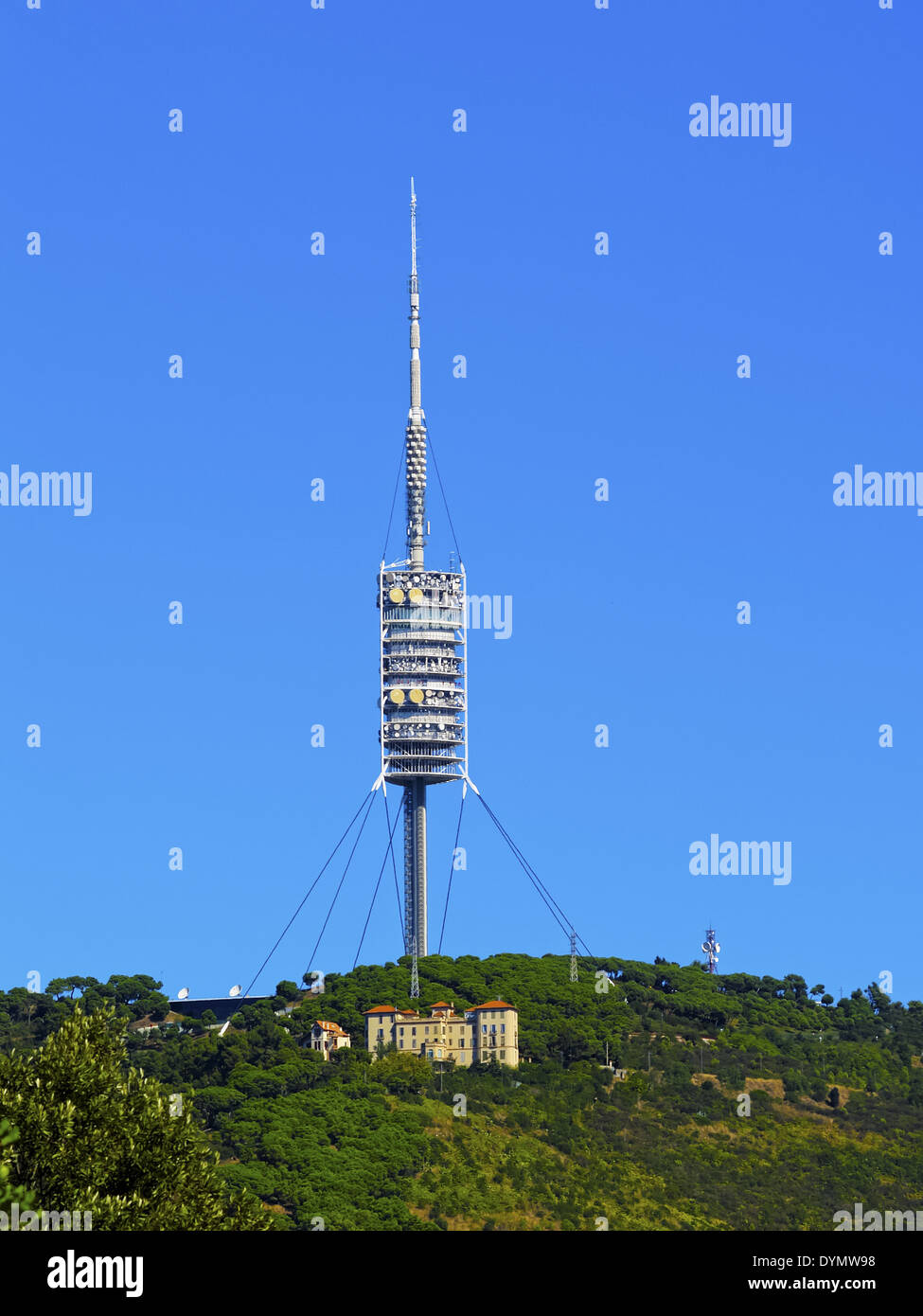 Torre de Collserola - broadcasting tower on Tibidabo Mountain in Barcelona, Catalonia, Spain Stock Photo