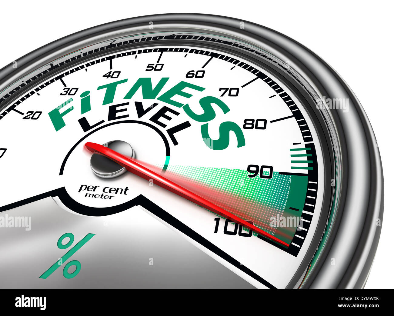 fitness level conceptual meter indicate hundred per cent, isolated on ...