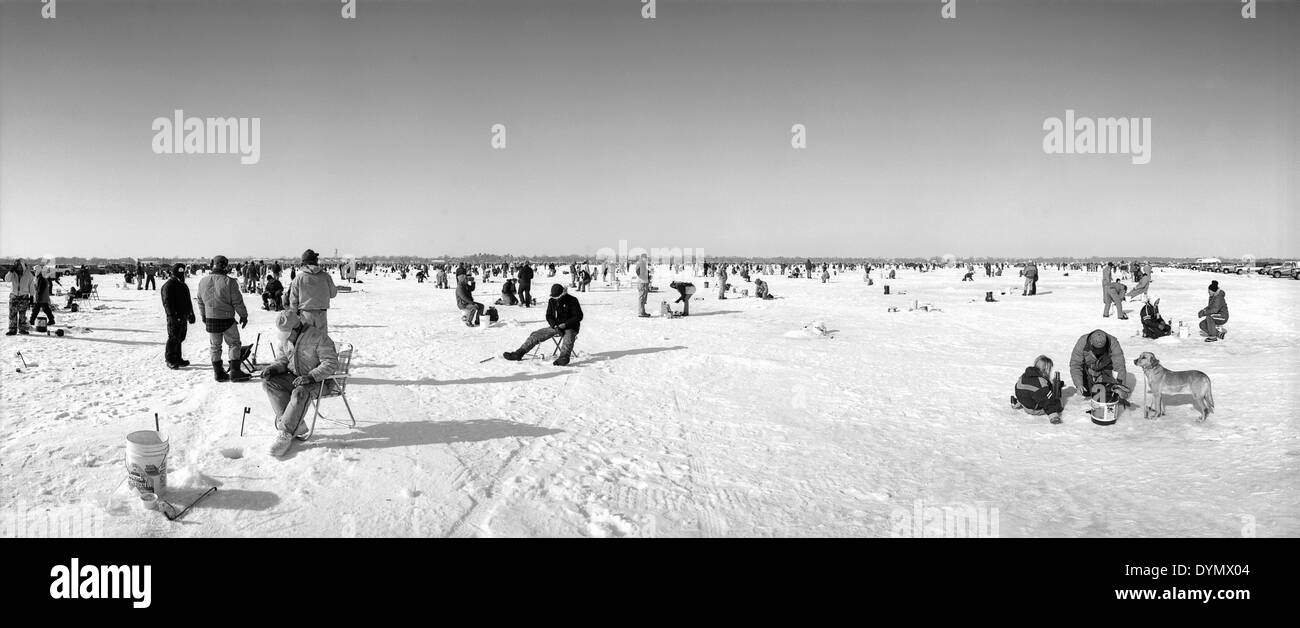 Ice Fishing Contest on Forest Lake, Minnesota, Stock Photo