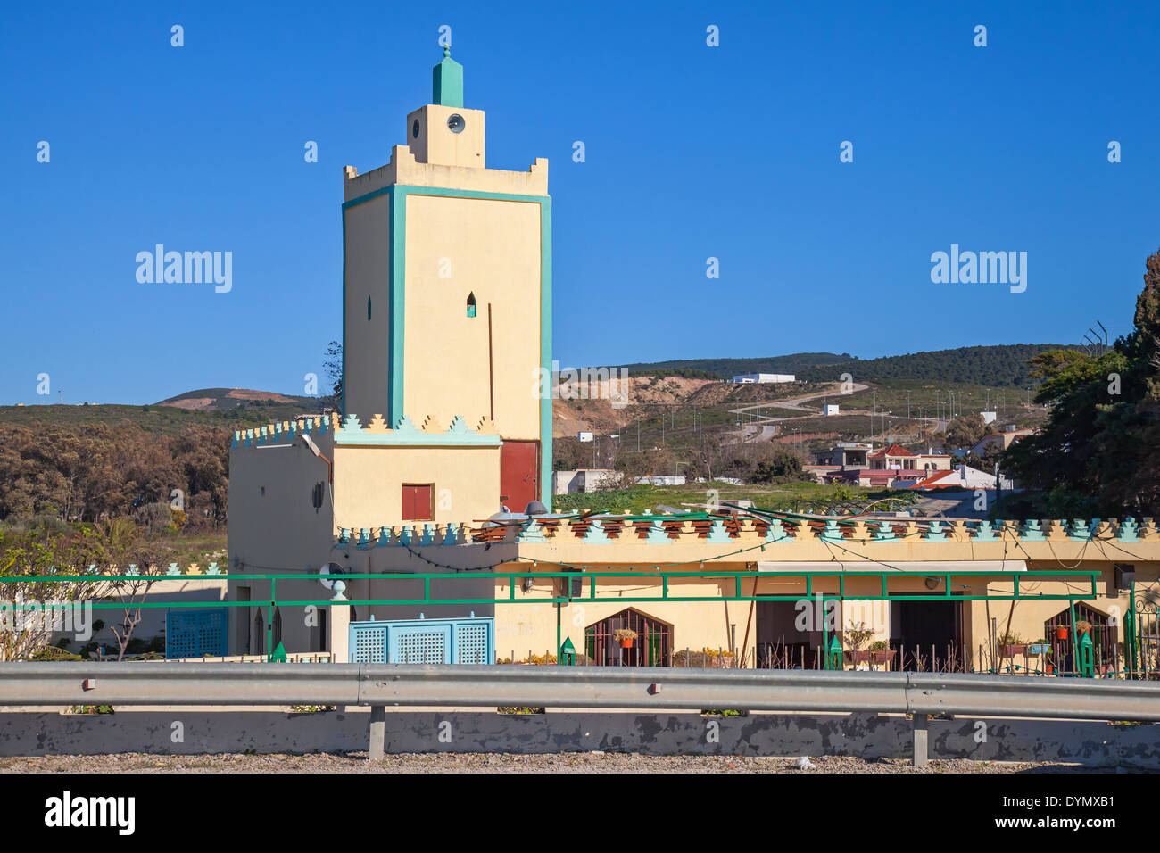 Modern yellow mosque building. Tangier town, Morocco Stock Photo