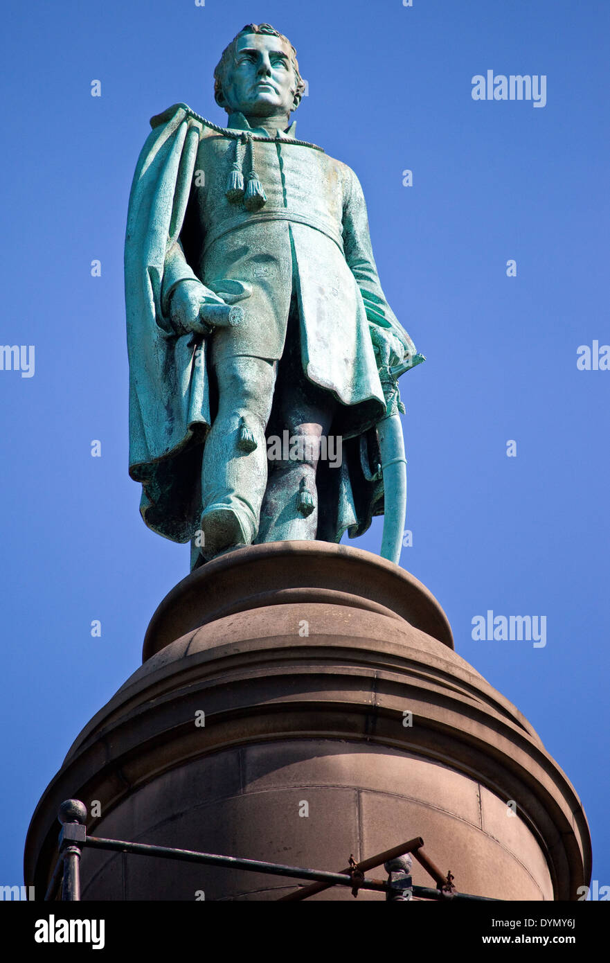A statue of the Duke of Wellington situated on top of Wellington's Column (or also known as the Waterloo Memorial) in Liverpool. Stock Photo