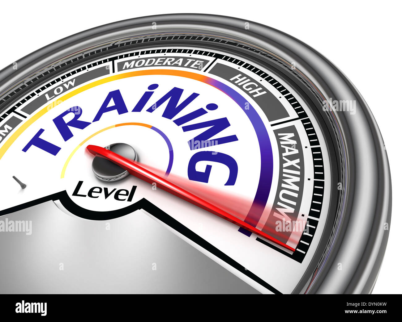 training level conceptual meter indicate maximum, isolated on white ...
