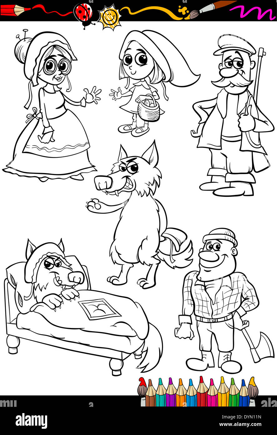 Coloring Book Or Page Cartoon Illustration Set Of Black And White
