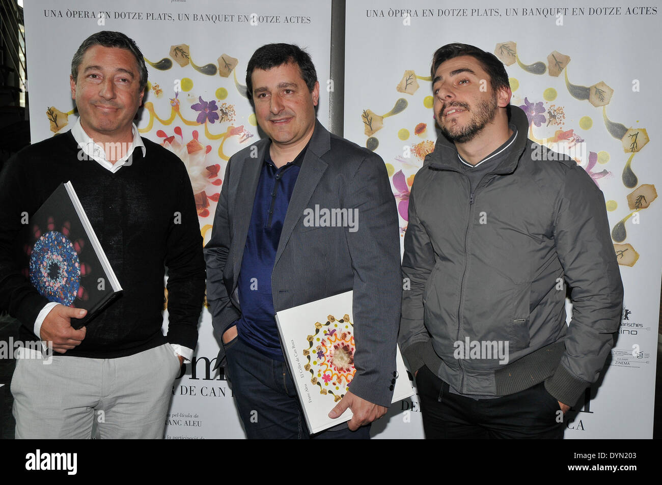 Barcelona, Spain. 22nd Apr, 2014. Joan, Josep and Jordi Roca brothers, owners of the restaurant 'El Celler de can Roca', 3 stars michelin, presented the book 'El somni' (the dream) and announce the premiere and international distribution of the film of the same name, by Franc Aleu Credit:  fototext/Alamy Live News Stock Photo