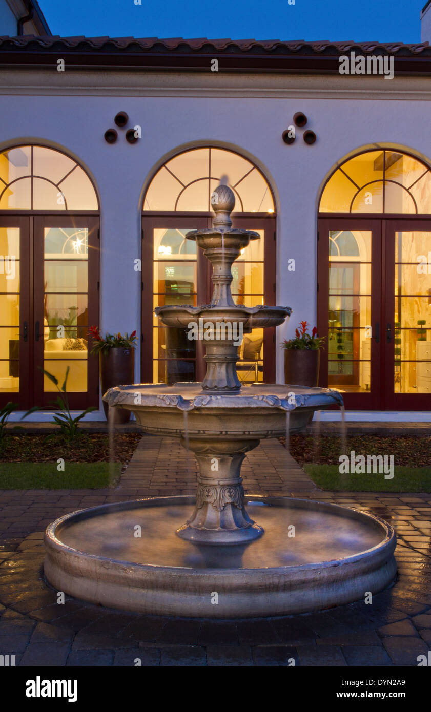 Beautiful fountain at entrance to luxury home in Windermere, Florida Stock Photo