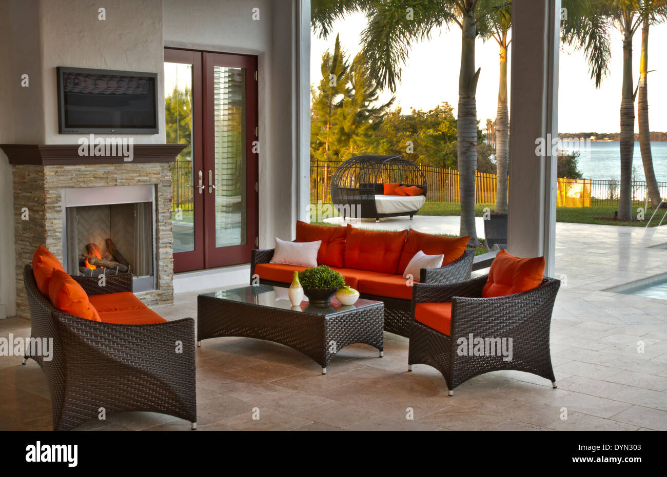 Beautiful patio design in luxury upscale home in Windermere, Florida Stock Photo