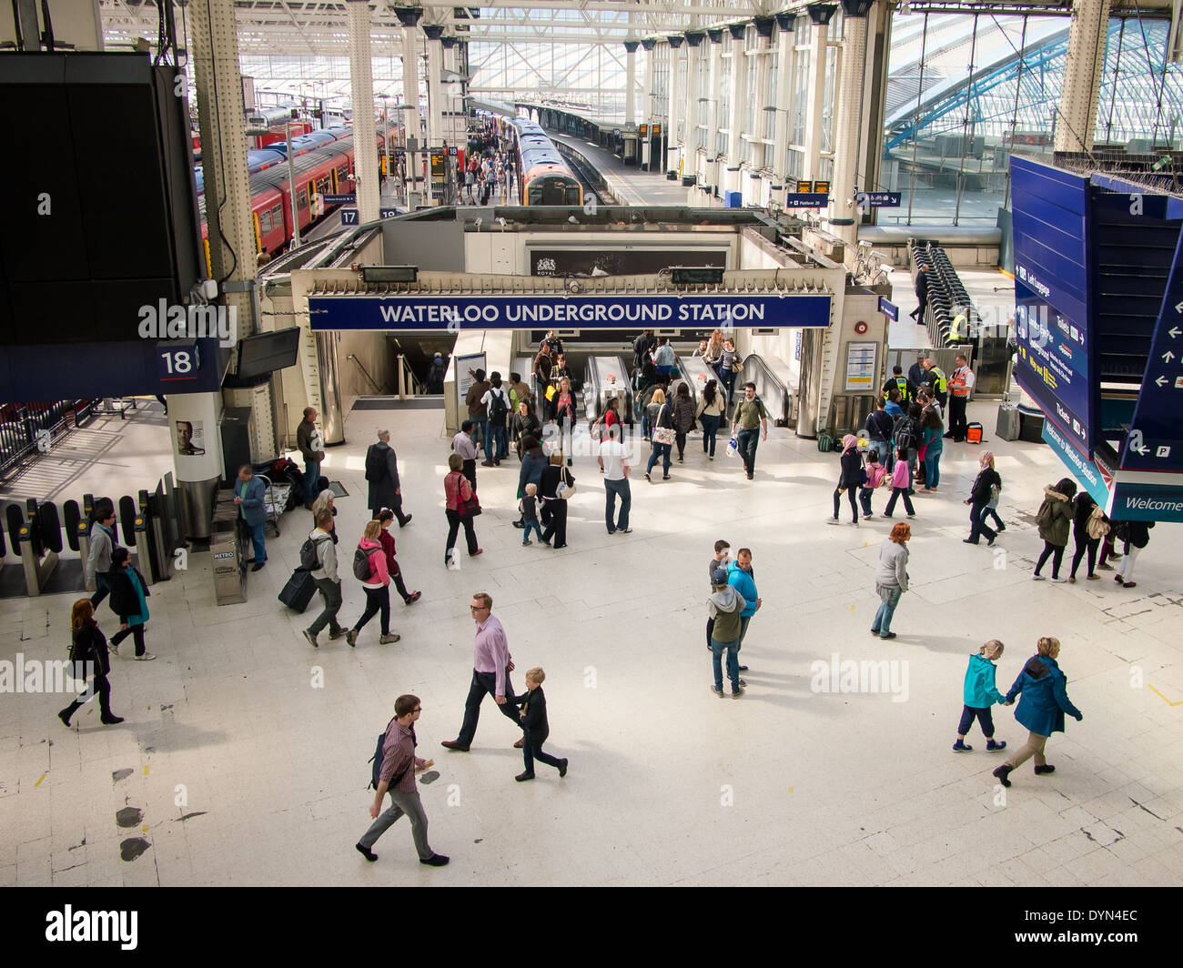 The concourse of London Waterloo train station and entrance to waterloo underground station Stock Photo
