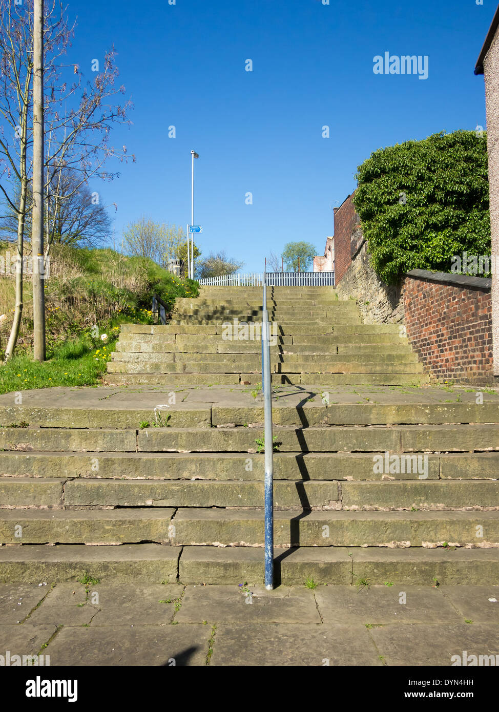 The 24 steps in Middleton, Greater Manchester, as depicted by L.S Lowry in the painting 'The old church and steps' Stock Photo