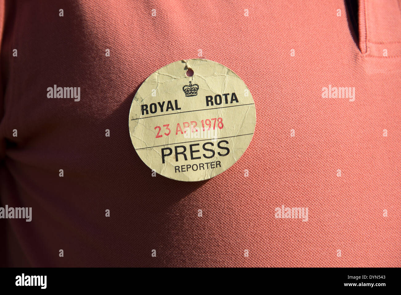 An old Royal Rota press paper badge 23 April 1978 St Georges Day parade at Windsor Castle Stock Photo