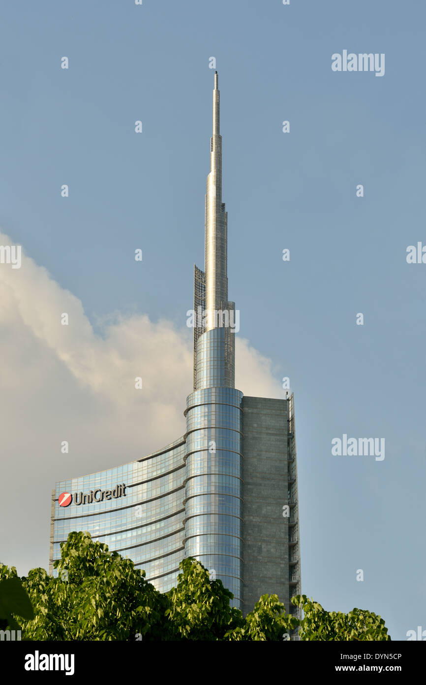 UniCredit Tower, Milan, headquarter of UniCredit Bank (side view) Stock Photo