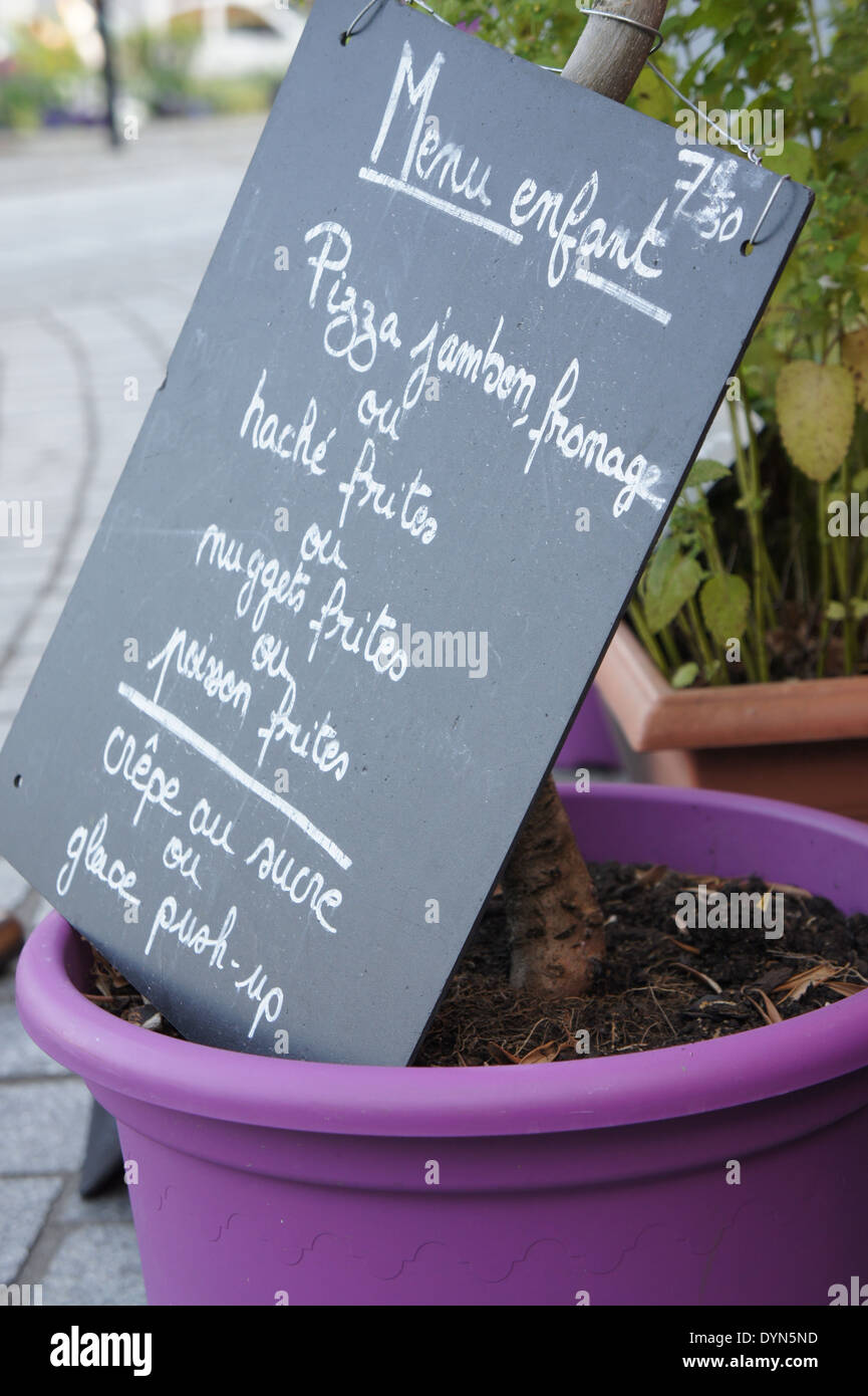 child's menu (menu enfant) displayed on a chalkboard in France Stock Photo