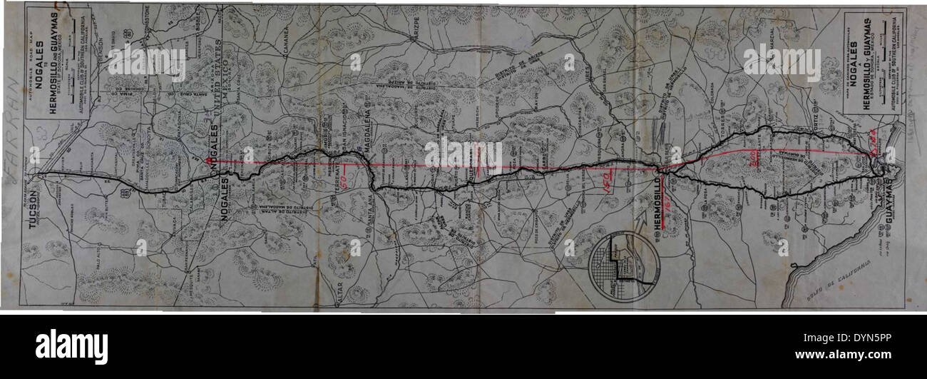 Nogales Hermosillo y Guaymas Map Stock Photo