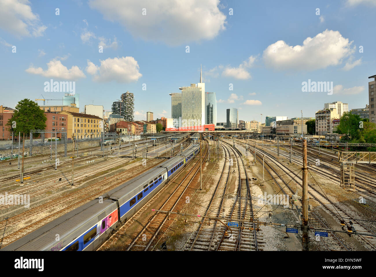Milan, Porta Garibaldi station, view from Carlo Farini Bridge (TGV) Stock Photo
