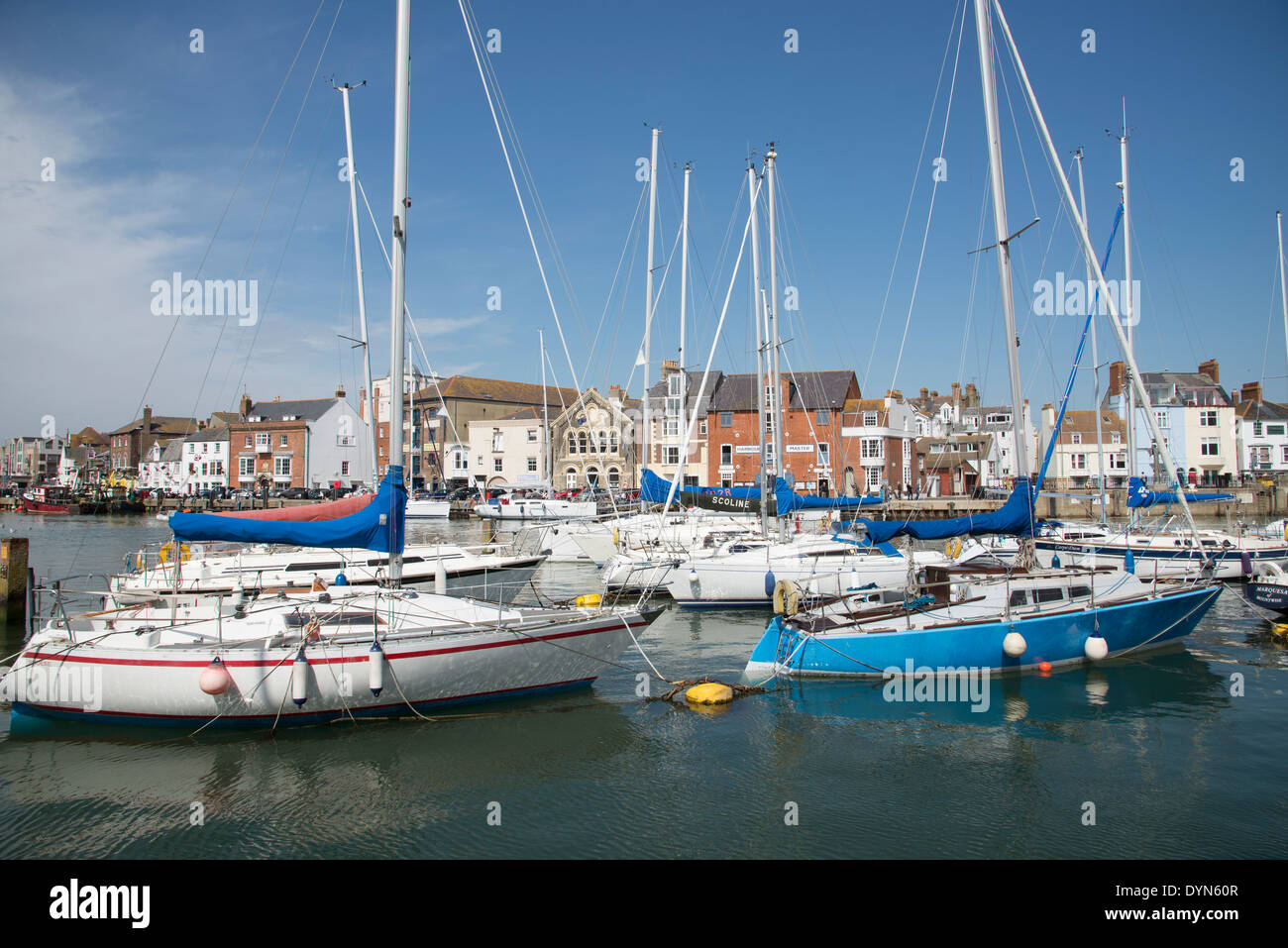 Weymouth Harbour Dorset England UK Berthing for yachts Stock Photo