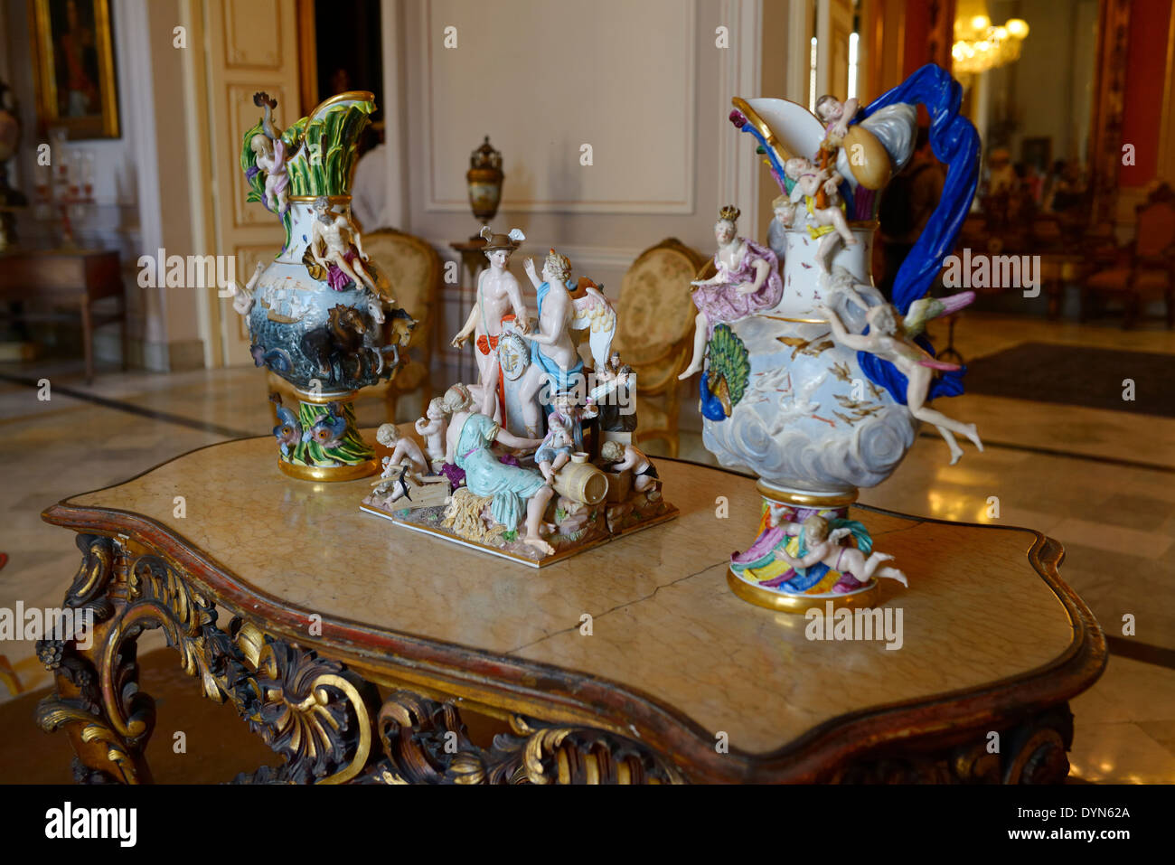 Fine Porcelain with opulent Colonial furnishing at the Governors Palace museum Old Havana Cuba Stock Photo