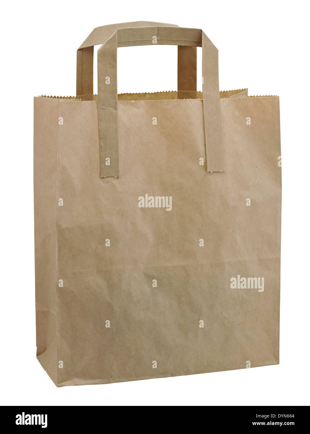 Brown paper bag isolated against a white background, often used at takeaways or grocery shops Stock Photo