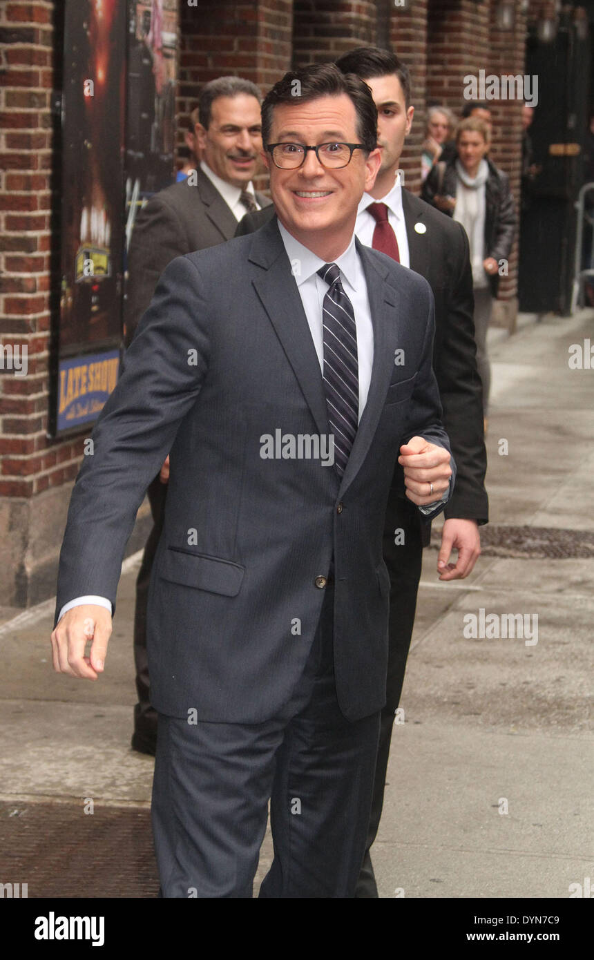 New York, New York, USA. 22nd Apr, 2014. STEPHEN COLBERT exits after