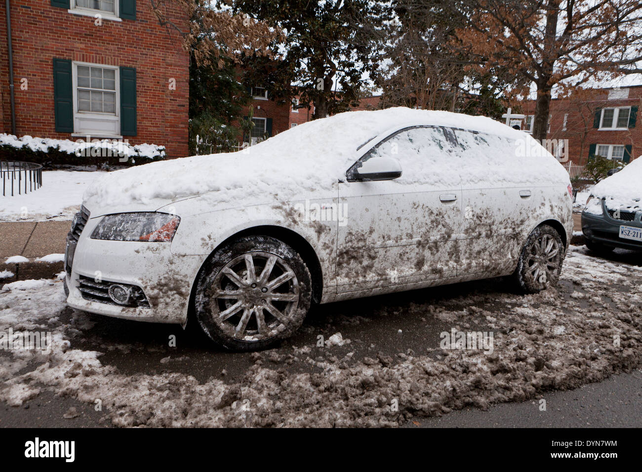 Car covered in dried road salt brine USA Stock Photo Alamy