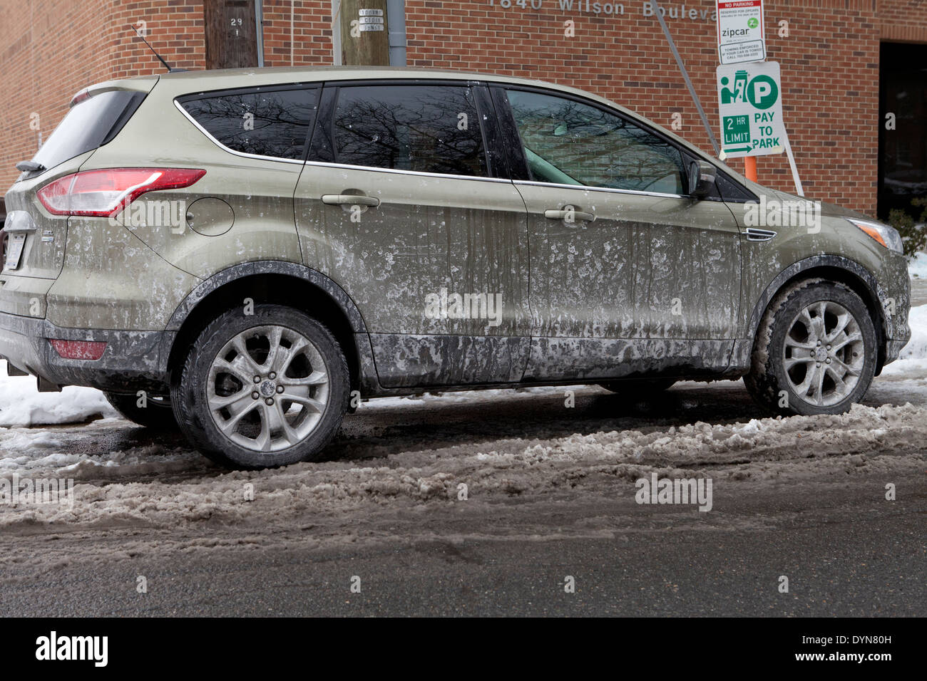 Car covered in dried road salt brine USA Stock Photo Alamy