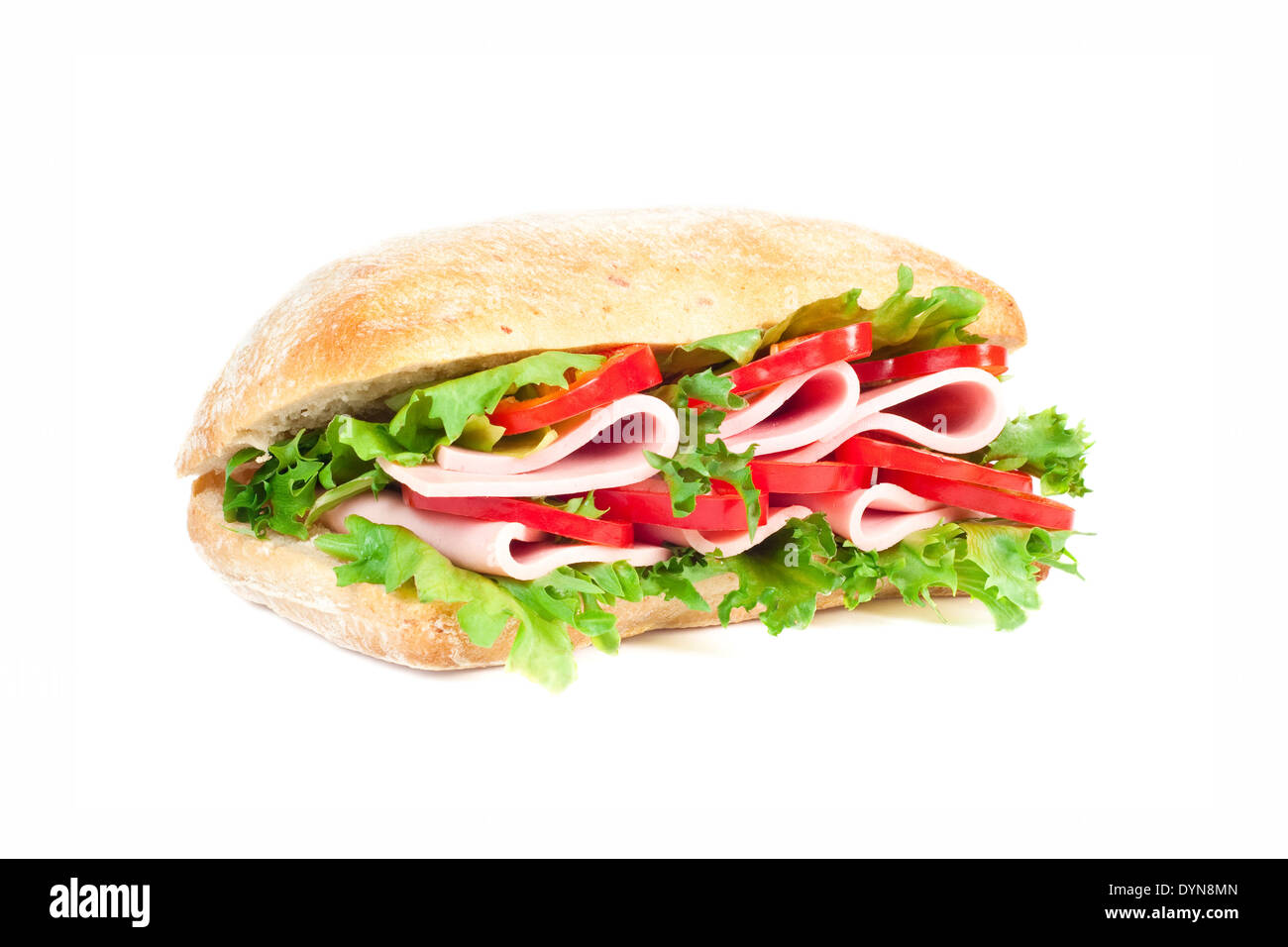 Tomato, salami and pepper panini isolated on white Stock Photo