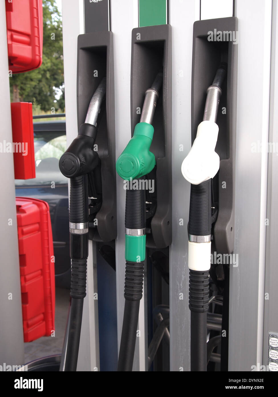 three distributors on station of fuels Stock Photo Alamy