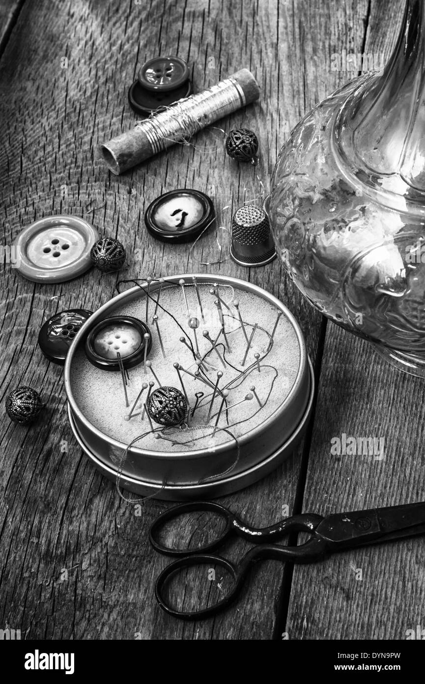 buttons and sewing tools Stock Photo Alamy
