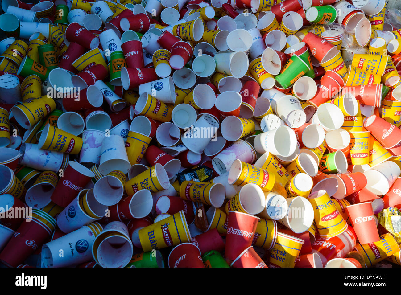 Used multi coloured disposable cup Stock Photo