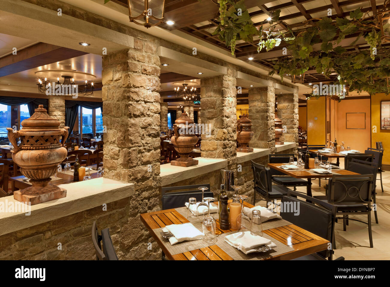 Norwegian Getaway Cruise Ship, Southampton, United Kingdom. Architect: SMC Design, 2014. Italian restaurant. Stock Photo