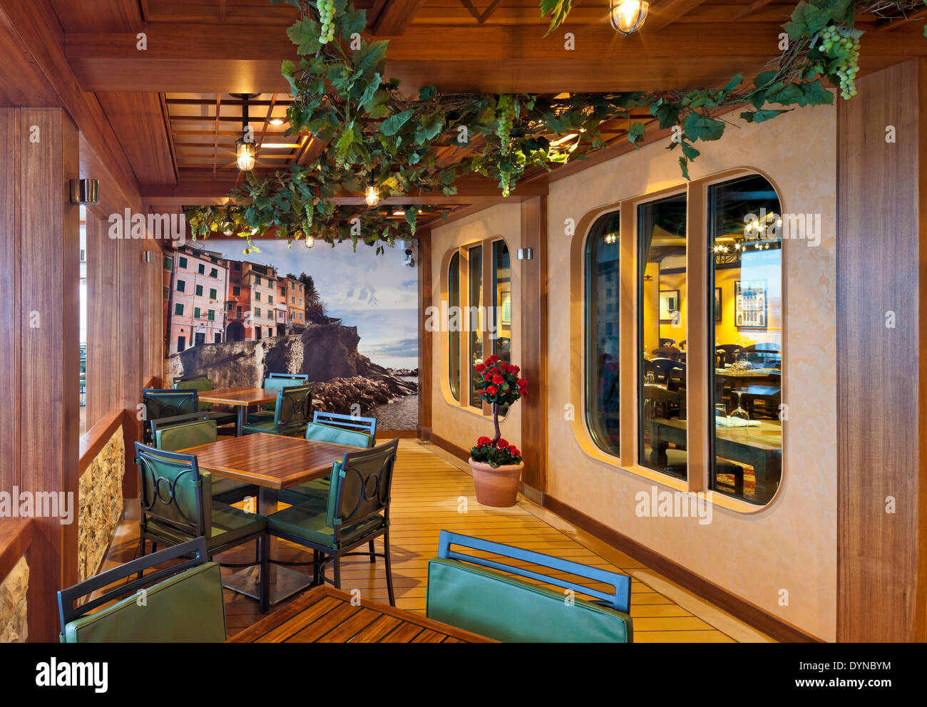 Norwegian Getaway Cruise Ship, Southampton, United Kingdom. Architect: SMC Design, 2014. Italian restaurant. Stock Photo