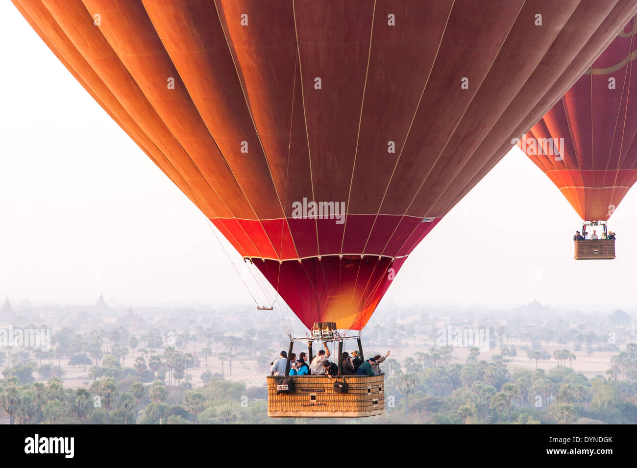 hot air balloon over old town Bagan Myanmar Burma Stock Photo