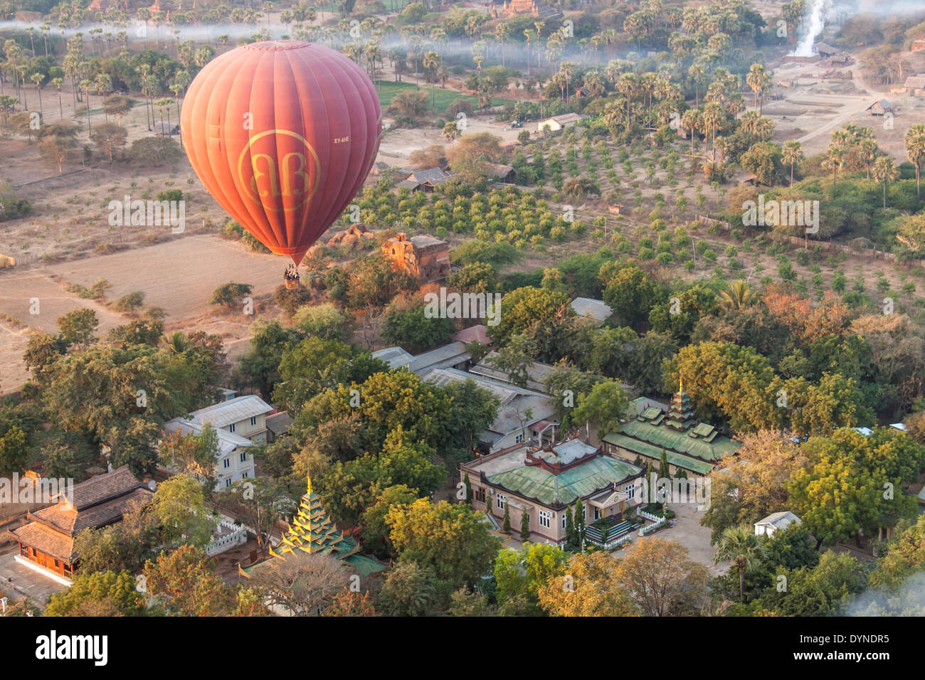 hot air balloon over old town Bagan Myanmar Burma Stock Photo