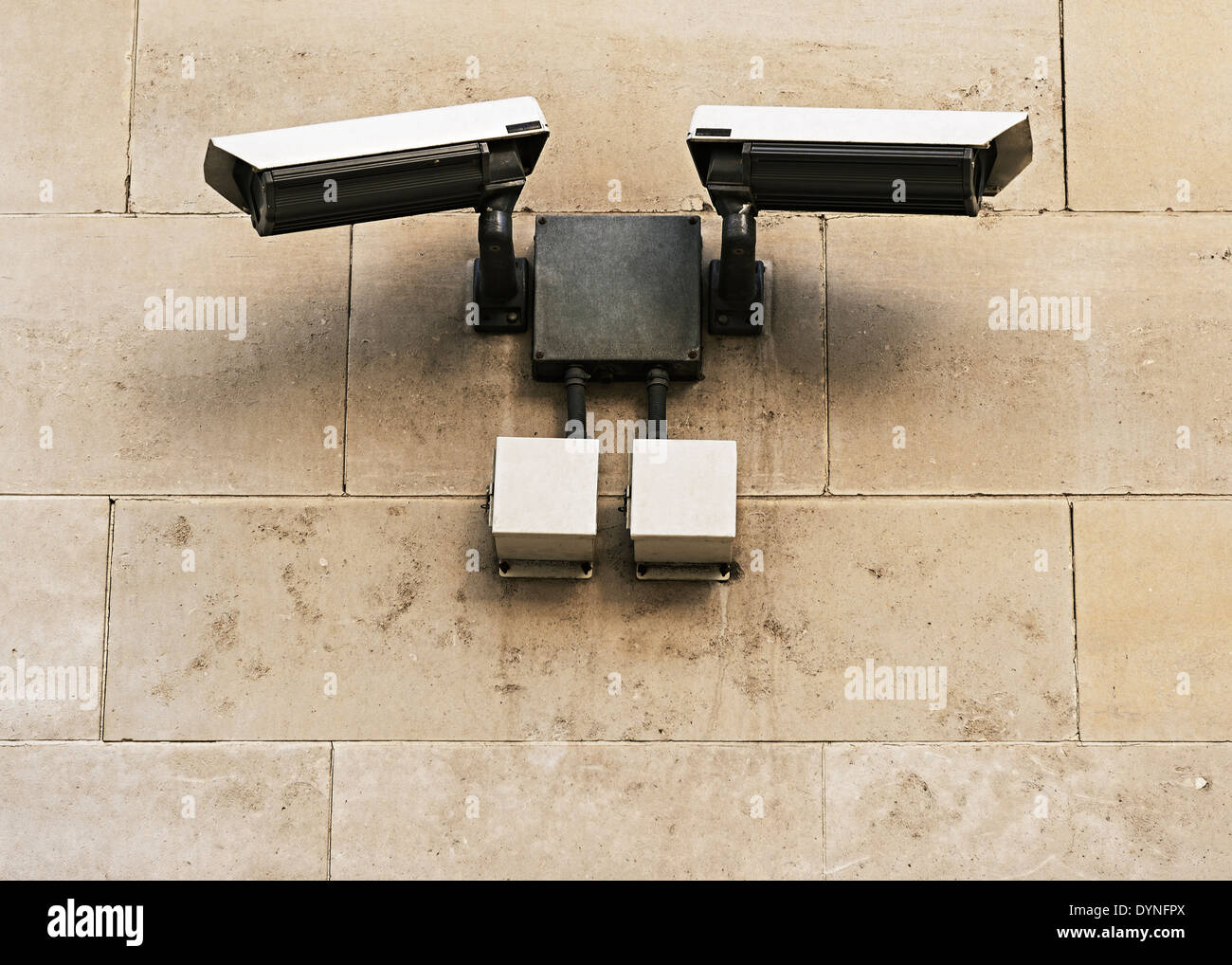 CCTV Security Cameras Mounted on a Wall, London, UK. Stock Photo