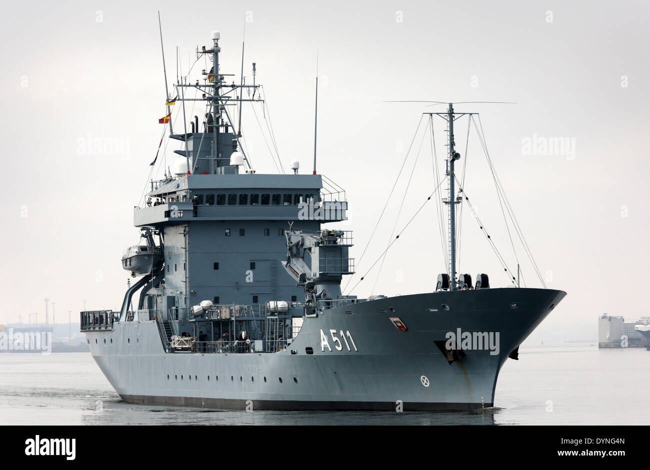 RostockWarnemuende, Germany. 23rd Apr, 2014. The tender 'Elbe' heads