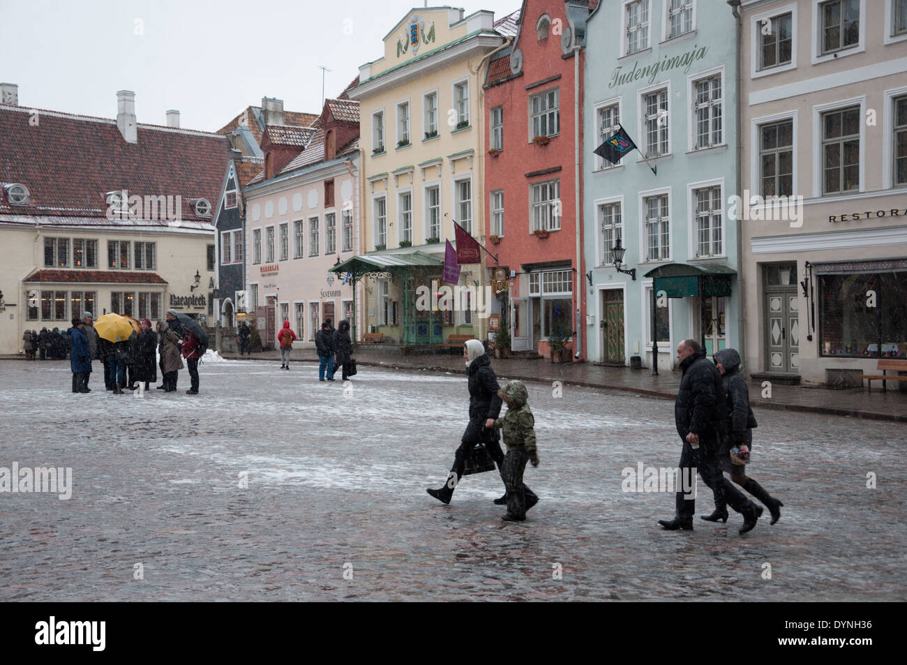 A cold wet day in the old town in Tallinn Estonia Stock Photo