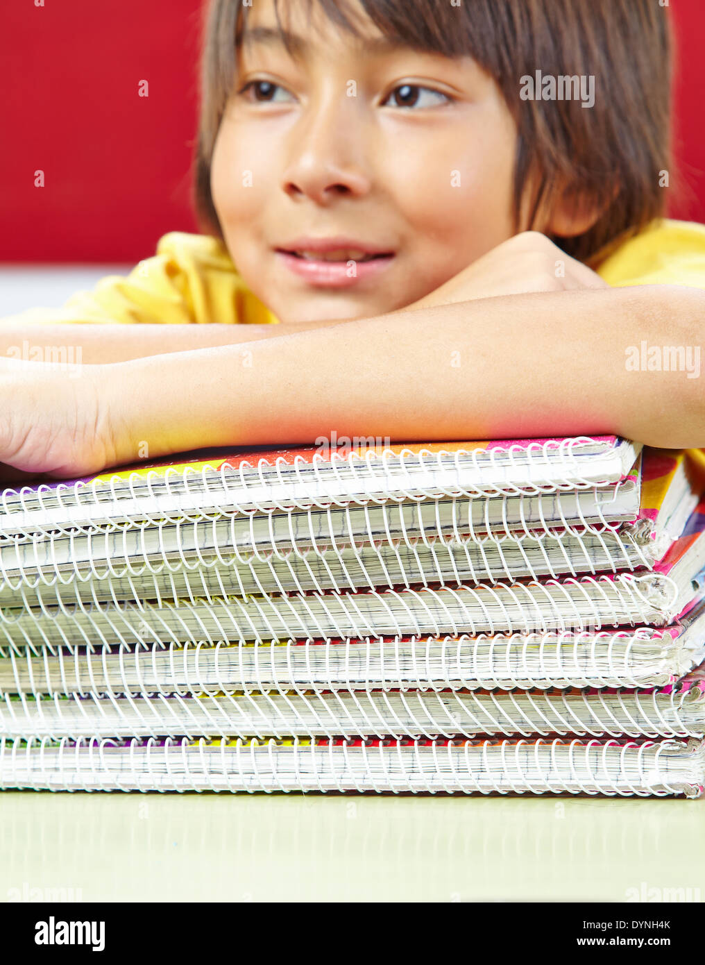 Japanese student with notebooks with spiral binding in school Stock Photo