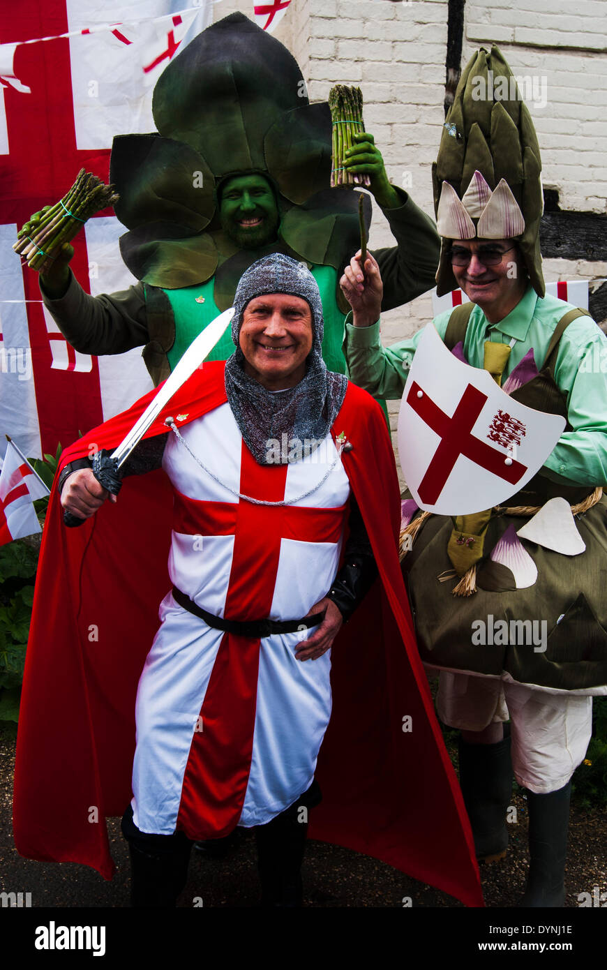 Bretforton, Evesham, Worcestershire, UK. 23rd April 2014. Gus the Asparagus, Tony Haines and