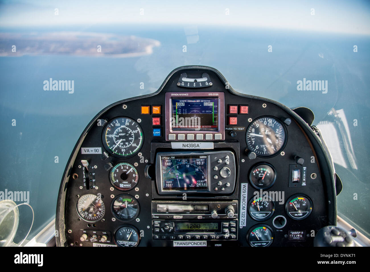 Cockpit during flight from Cape May, NJ Stock Photo