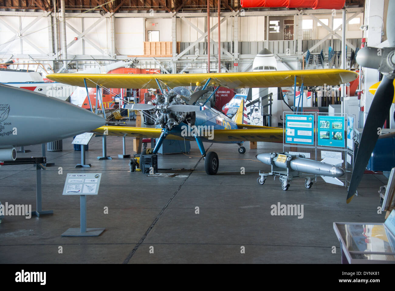 Small propeller airplane in hanger at the Naval Air Station Wildwood Aviation Museum, in Cape May, NJ Stock Photo