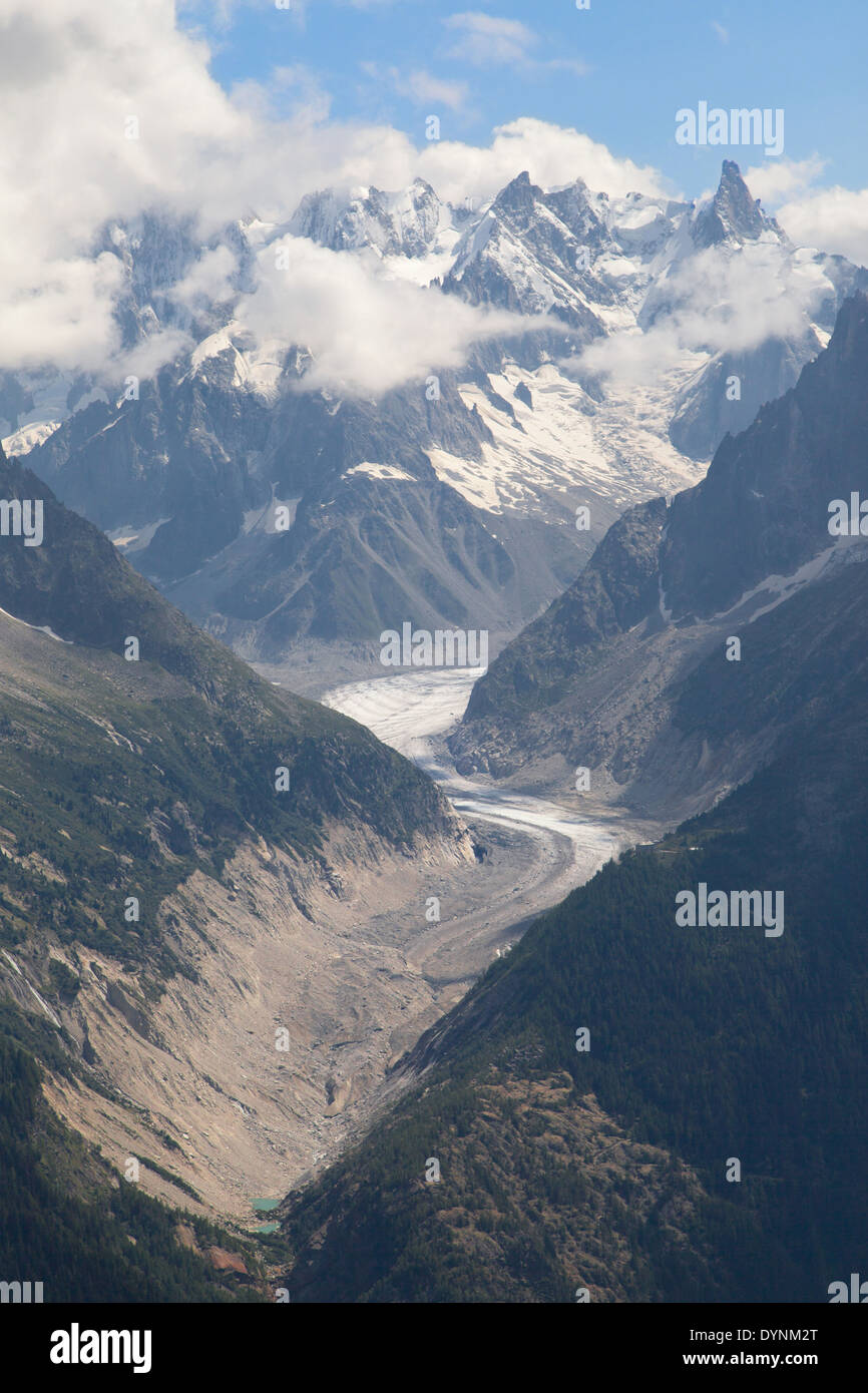 Mer de Glace and Dent du Geant from La Flegere, French Alps. Stock Photo