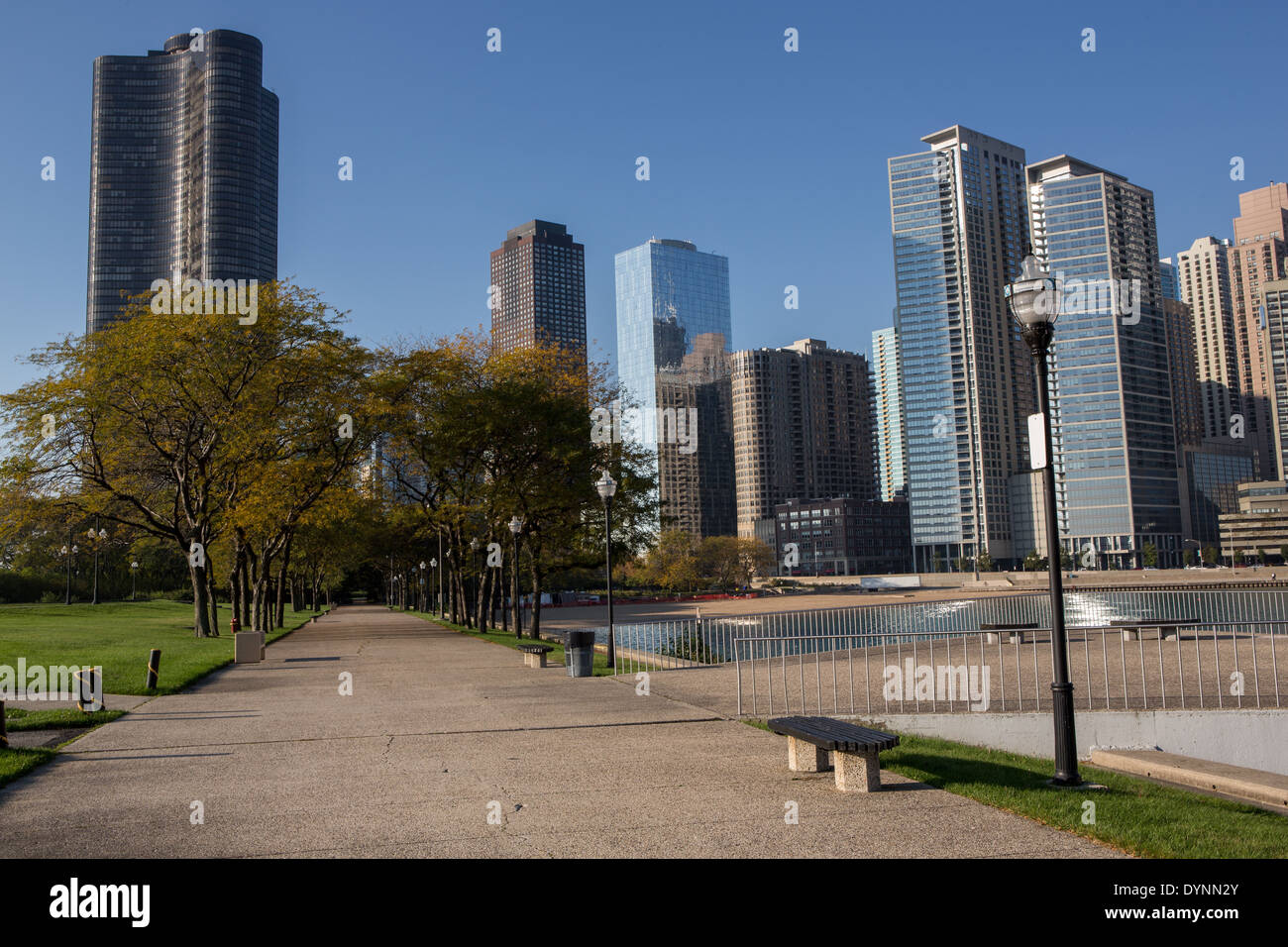Skyline of downtown from Pfc Milton Olive Park in Chicago, Illinois USA Stock Photo