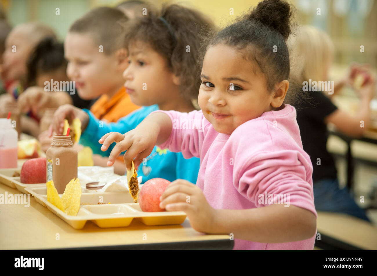 African American girl eating lunch in a school cafeteria Hagerstown, Maryland Stock Photo