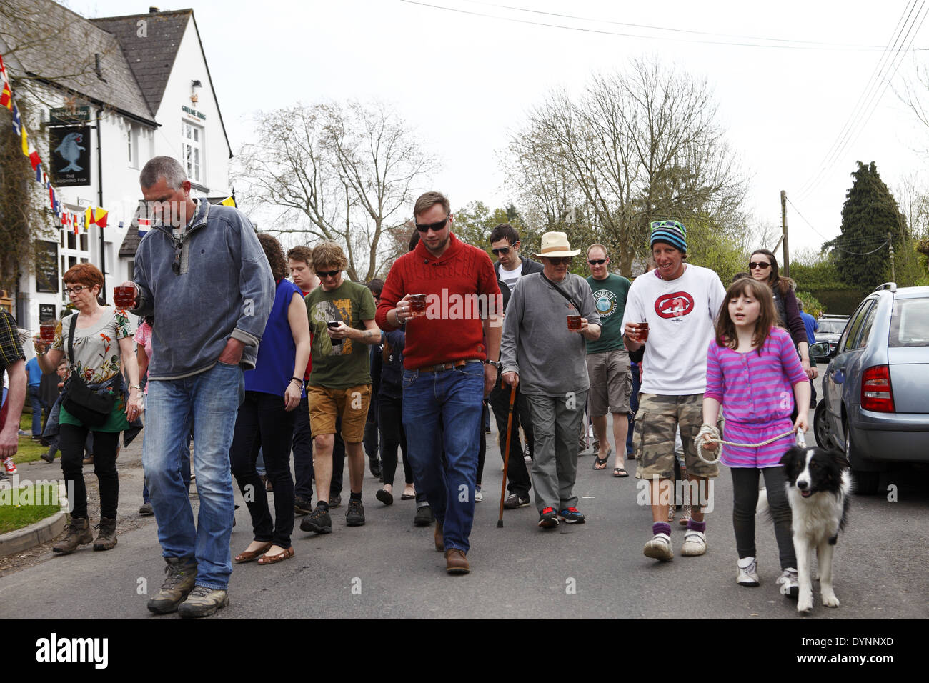 The quirky annual village Tommy Trot Beer Race held Easter Monday at the Laughing Fish Pub in Isfield, East Sussex, England Stock Photo
