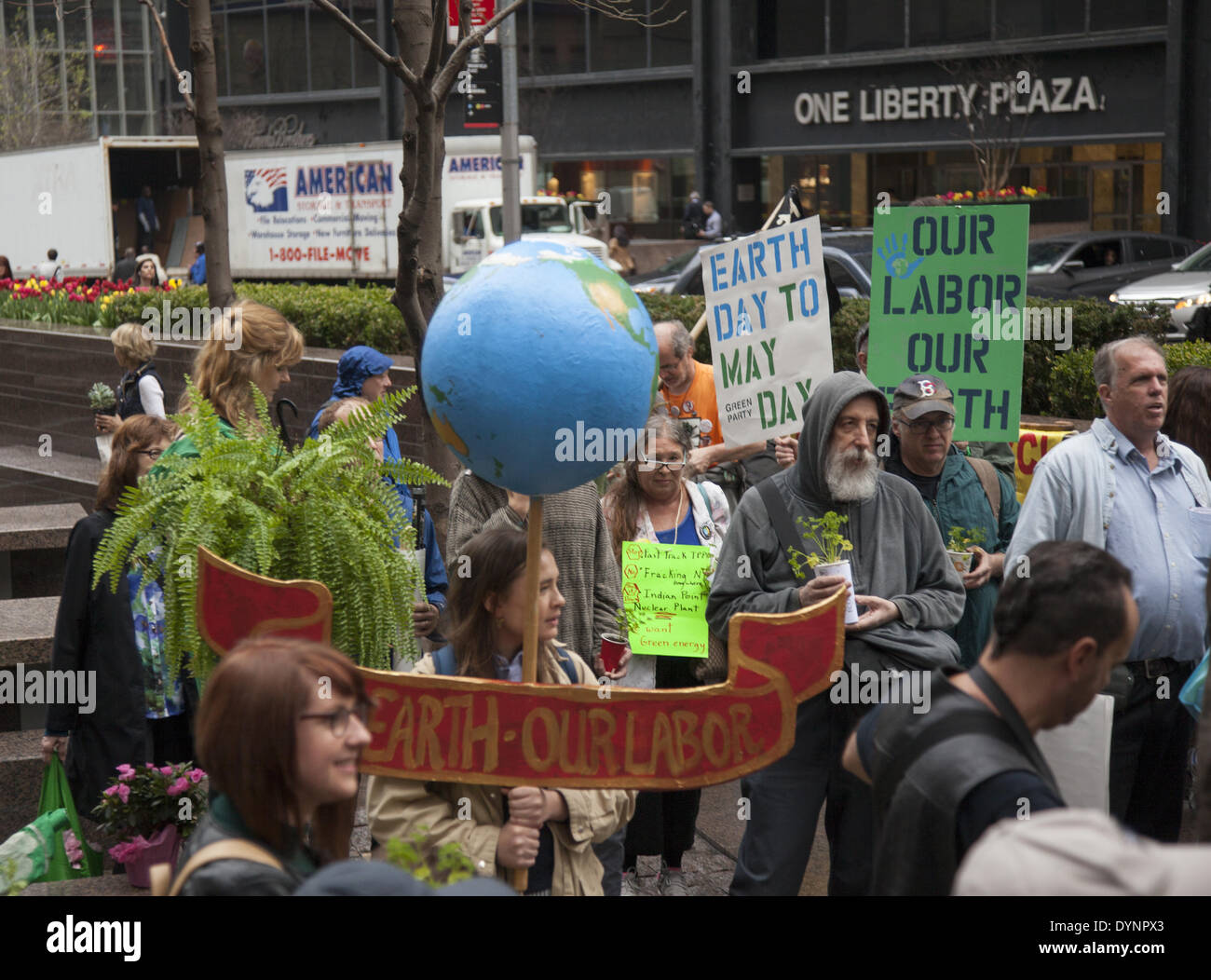 New York, NY, USA . 22nd Apr, 2014. Environmental activists rally on Earth Day at Zuccotti Park, then march to Wall Street calling for system change not climate change. The Occupy movement is still around in NYC it seems. Credit:  David Grossman/Alamy Live News Stock Photo